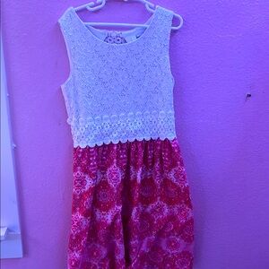 White and Pink Lace Kids Dress